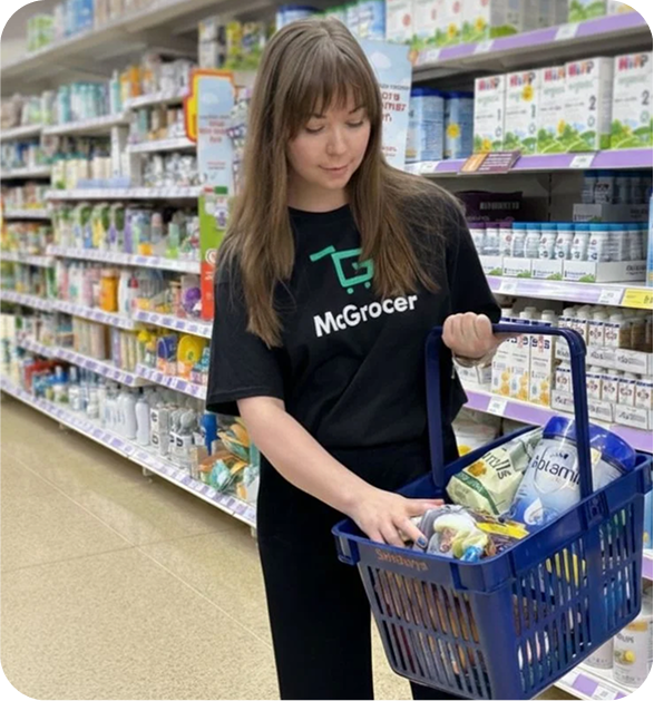 A McGrocer team member shopping for UK groceries